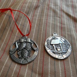 Birds & Blooms Lot of 2 Pewter Ornaments